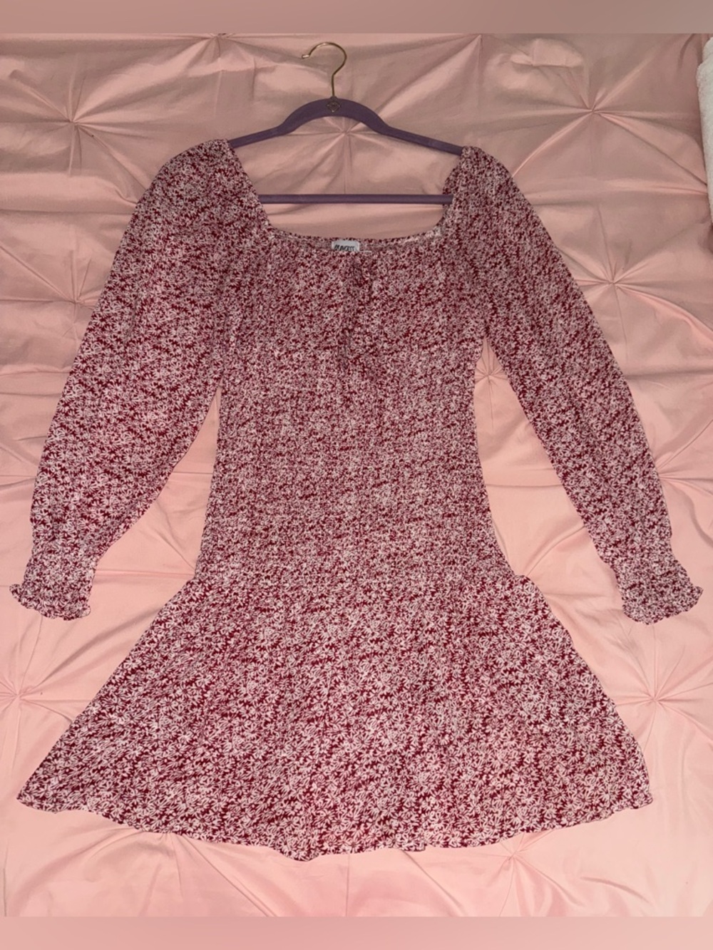 Princess Polly Red Floral Smocked Long-Sleeve Mini Dress